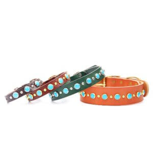 leather turquoise studded belt buckle collar