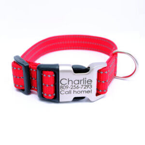 reflective dog collar red nylon personalized buckle