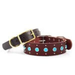 Turquoise Studded Southwestern Leather Dog Collar - The 'Duke'