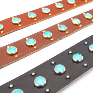 studded leather turquoise belt buckle collars (duke pattern)