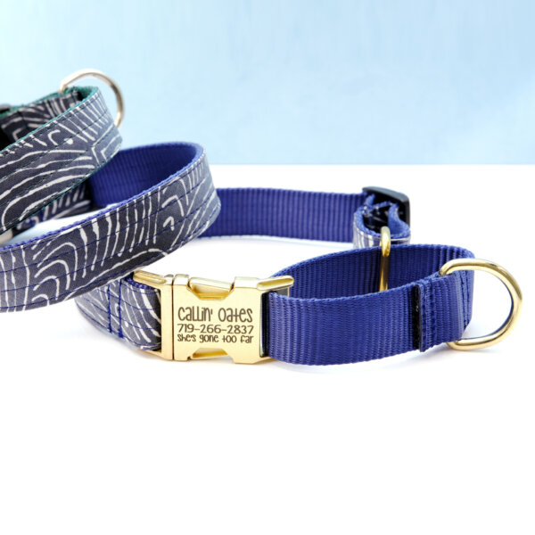 blue laminated martingale dog collar Capri