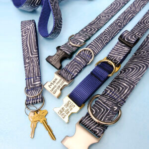 capri laminated dog collar leash set engraved square