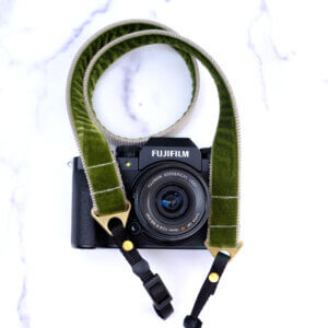 moss green velvet camera strap hunter