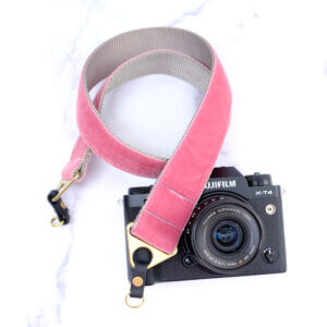 primrose pink velvet camera strap