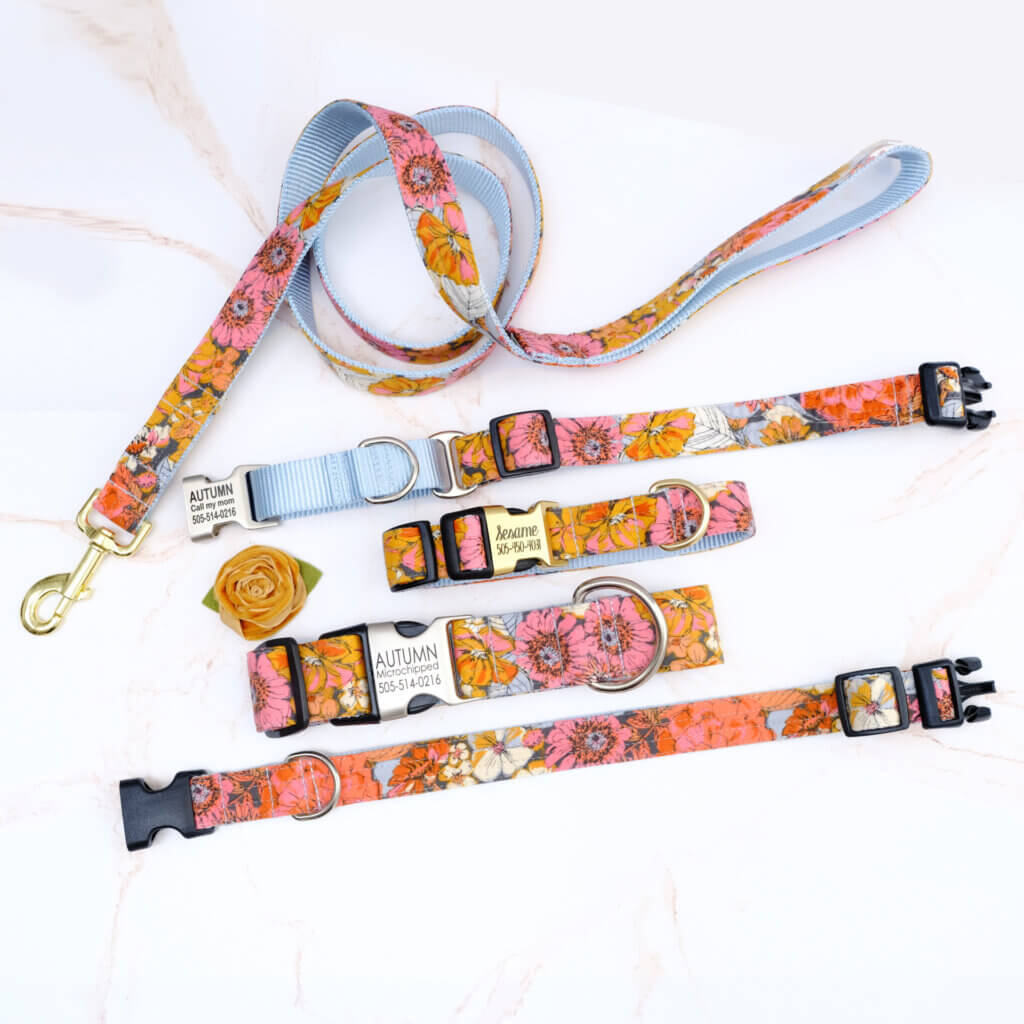 engraved dog collars floral flannel autumn