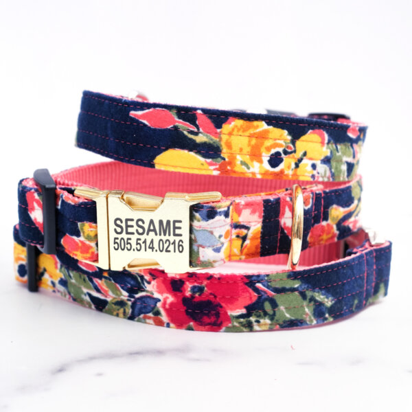 personalized engravaed flannel dog collar floral maizie