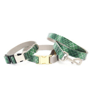 green tartan laminate collars and leash
