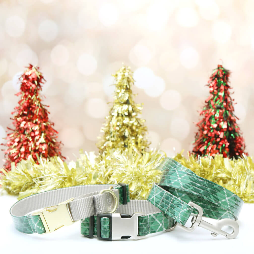 green tartan laminate collars and leash 6