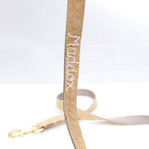 light brown embroidered dog leash