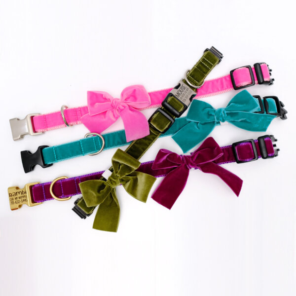 velvet bow dog collars custom made