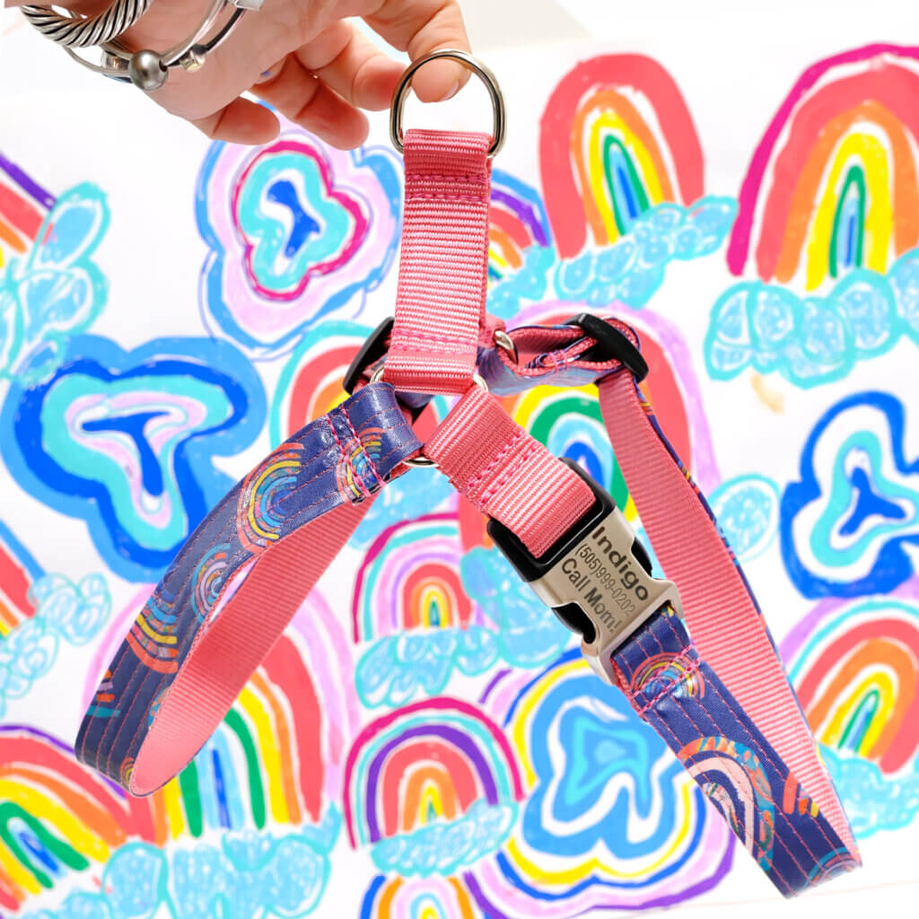 dog harness rainbow laminate pink easy on