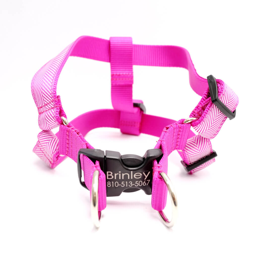 step in magenta pink dog harness personalized