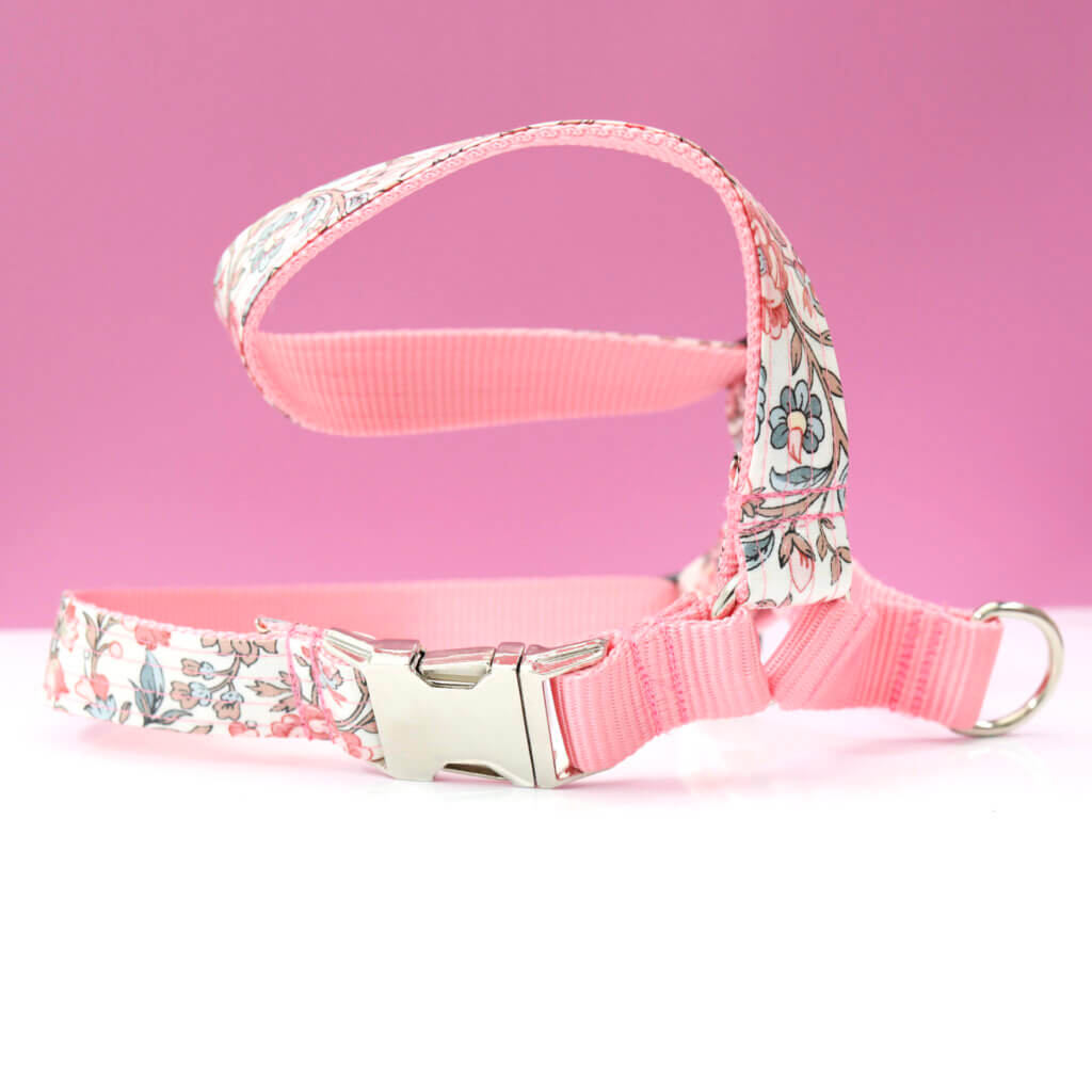 Pink Jane Austen laminated dog harness Emma