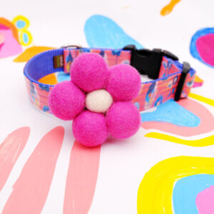 pink bubble pom pom dog collar flower