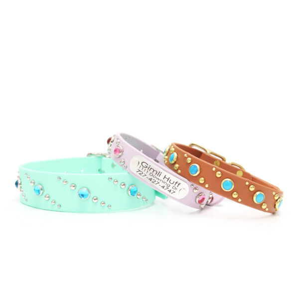 studded waterproof biothane collar quasar pattern