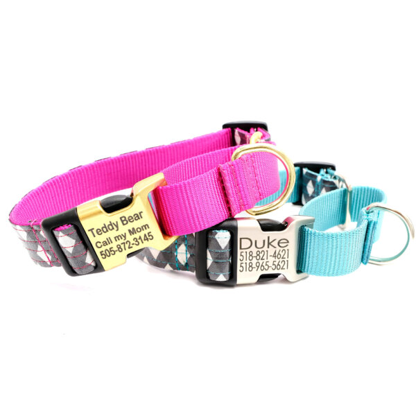 martingale dog collar engraved buckle north gingham black and white