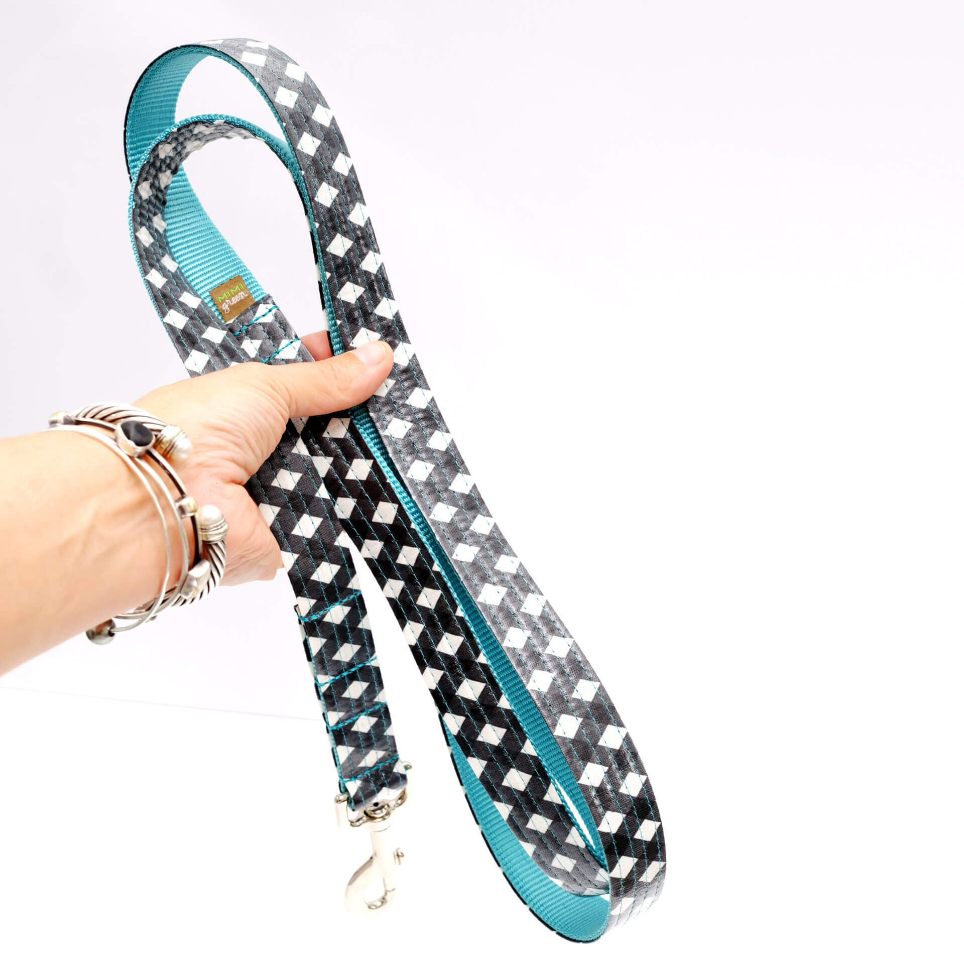 north leash laminated cotton dog leash black and white gingham