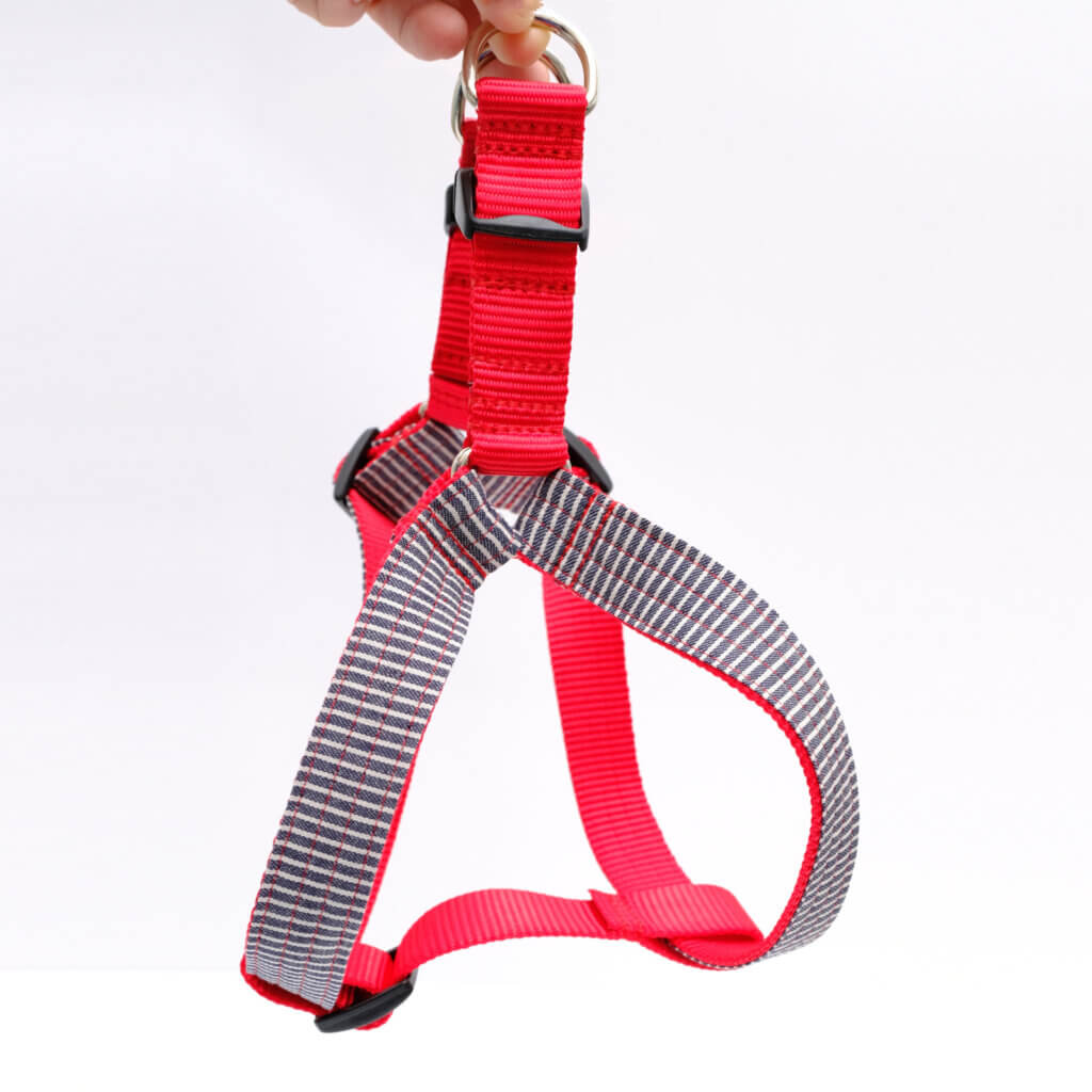 train conductor denim step in dog harness custom sizes