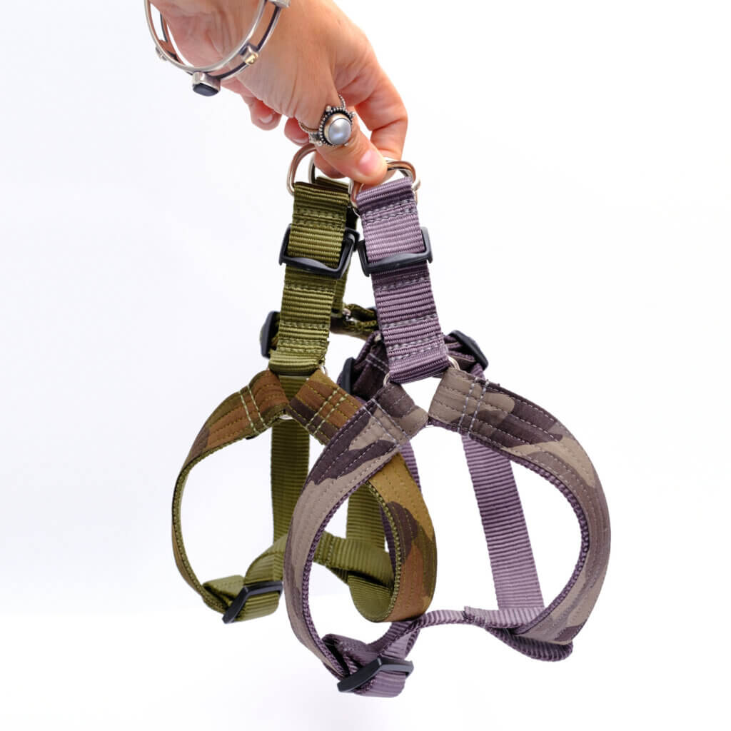 camo custom dog harness step in