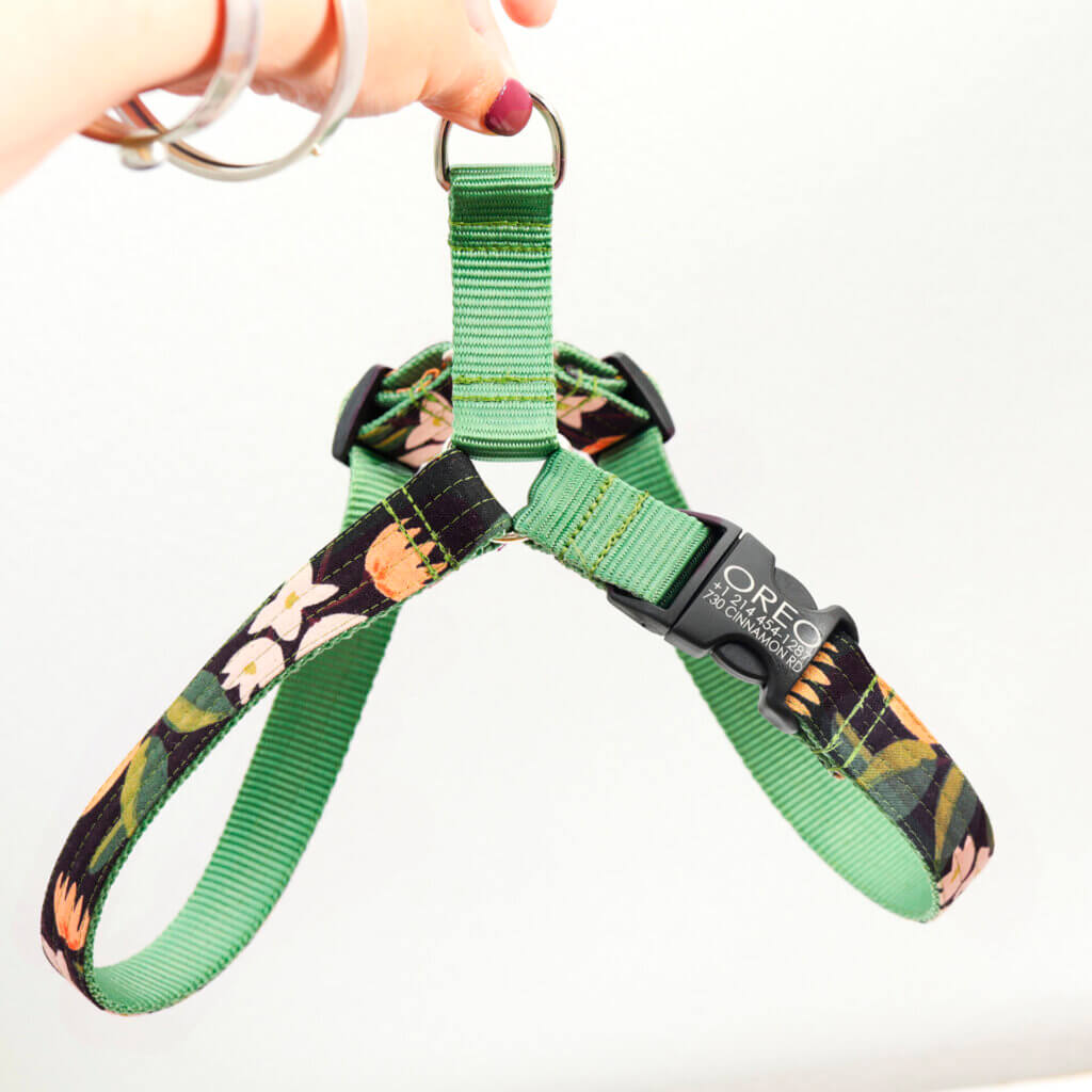 canvas dog harness engraved olea rifle paper