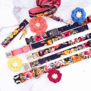 Maizie flannel collars flat lay with crocheted collars