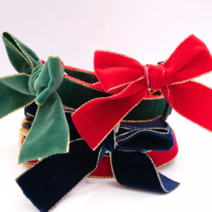 Velvet Bow Gold Edge Ribbon Dog Accessory