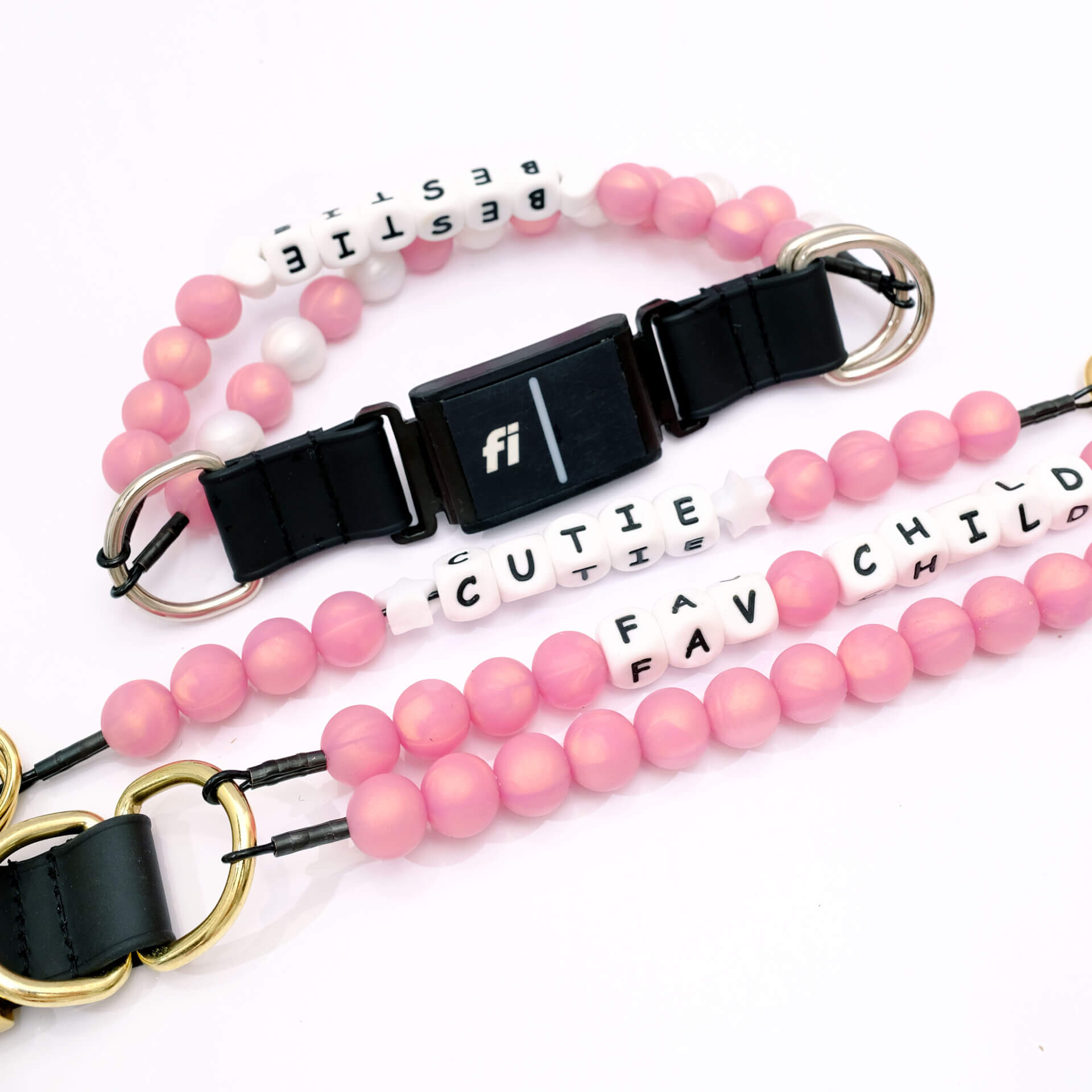 beaded dog collar Fi rose gold pearl