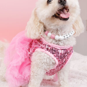 dressed up dog beaded collar rose gold