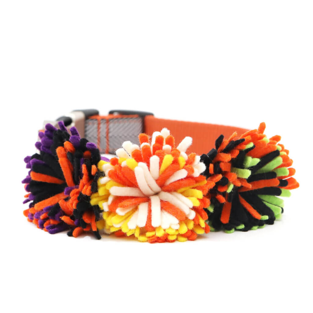 felt halloween dog collar accessories pom pom handmade