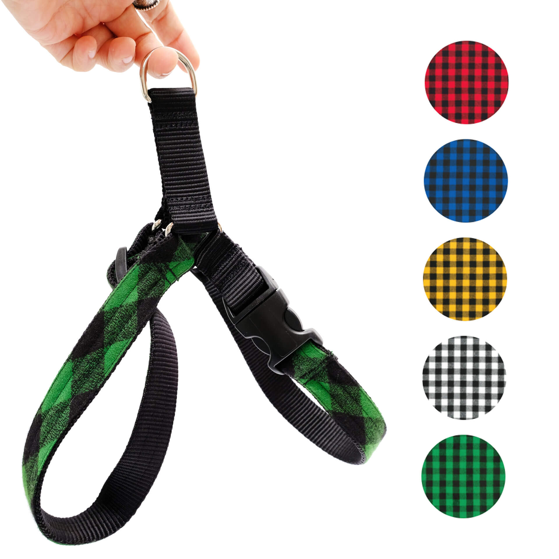 green bufflao plaid easy on dog harness
