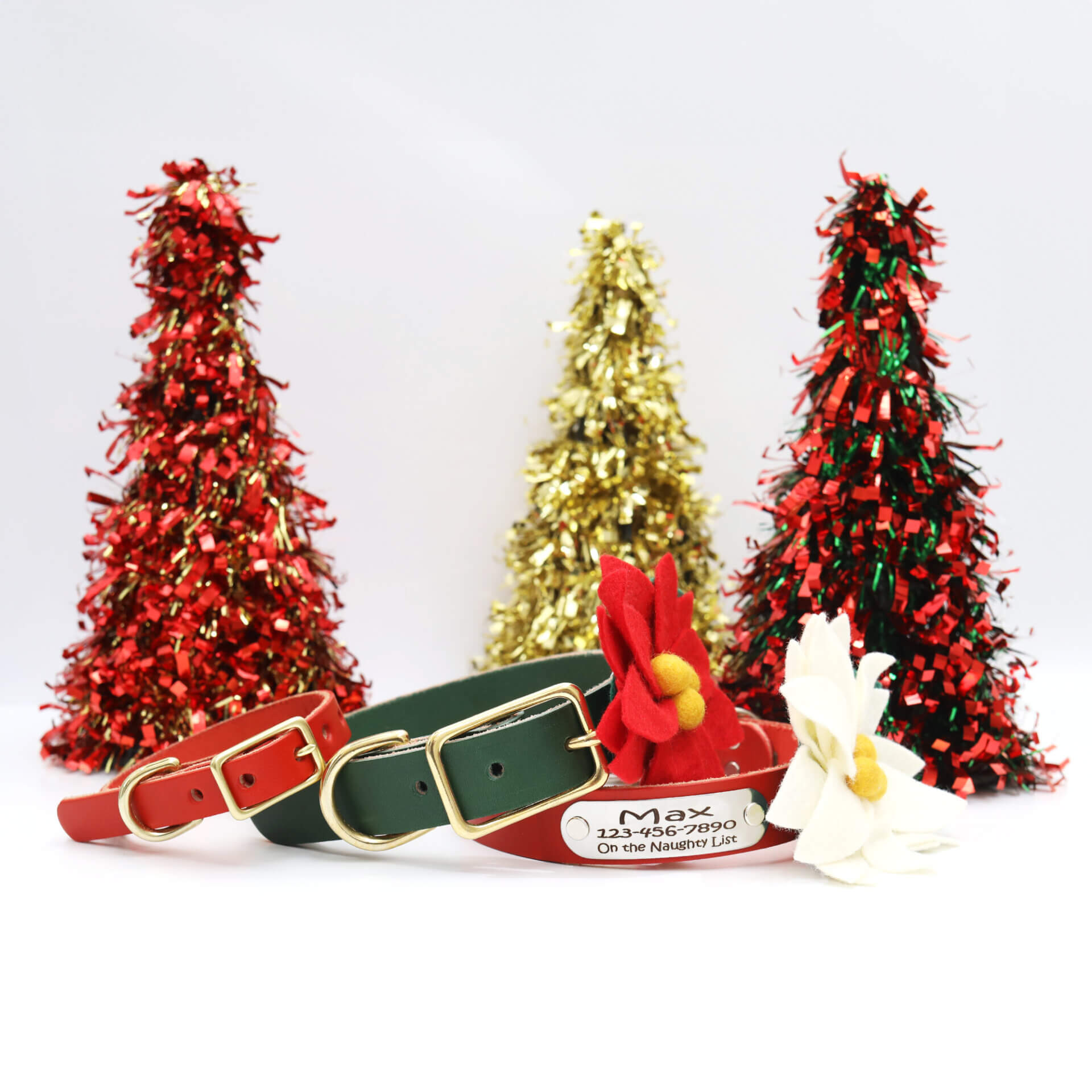 leather Christmas nameplate belt buckle collars