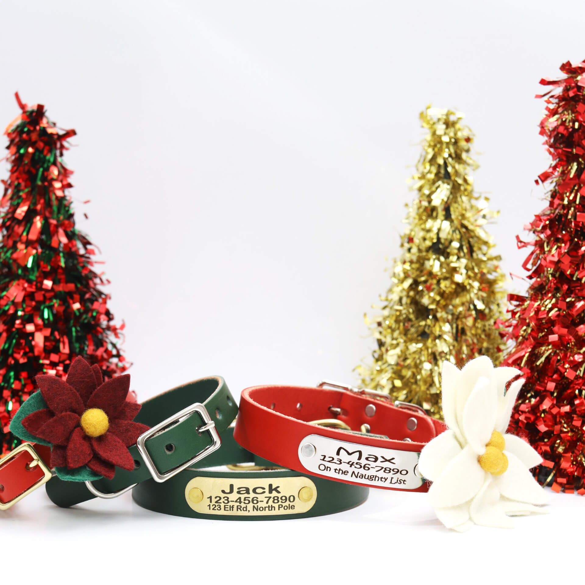 leather Christmas nameplate belt buckle collars