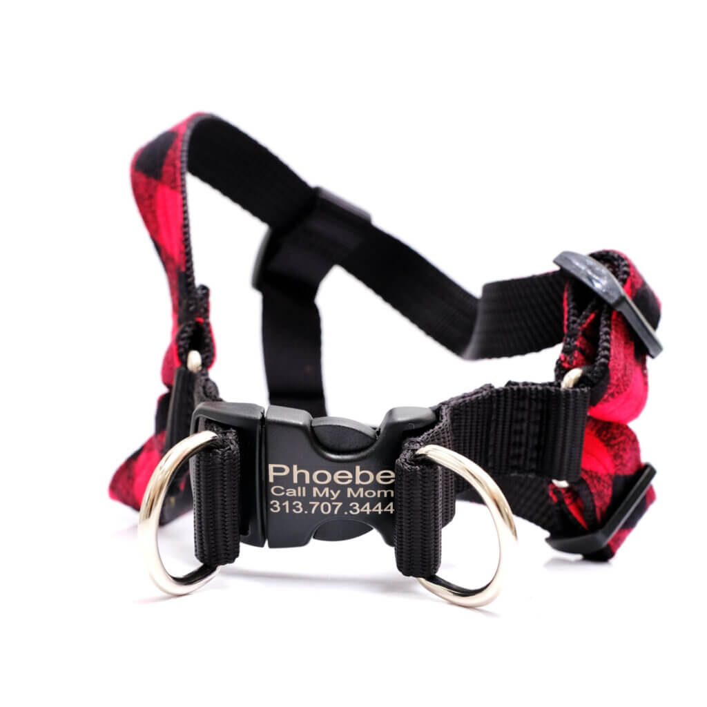 personalized red buffalo dog harness