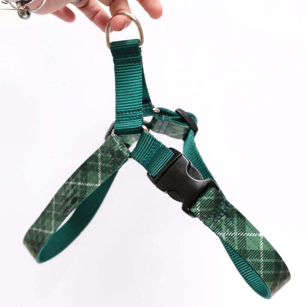 tartan plaid green easy on dog harness
