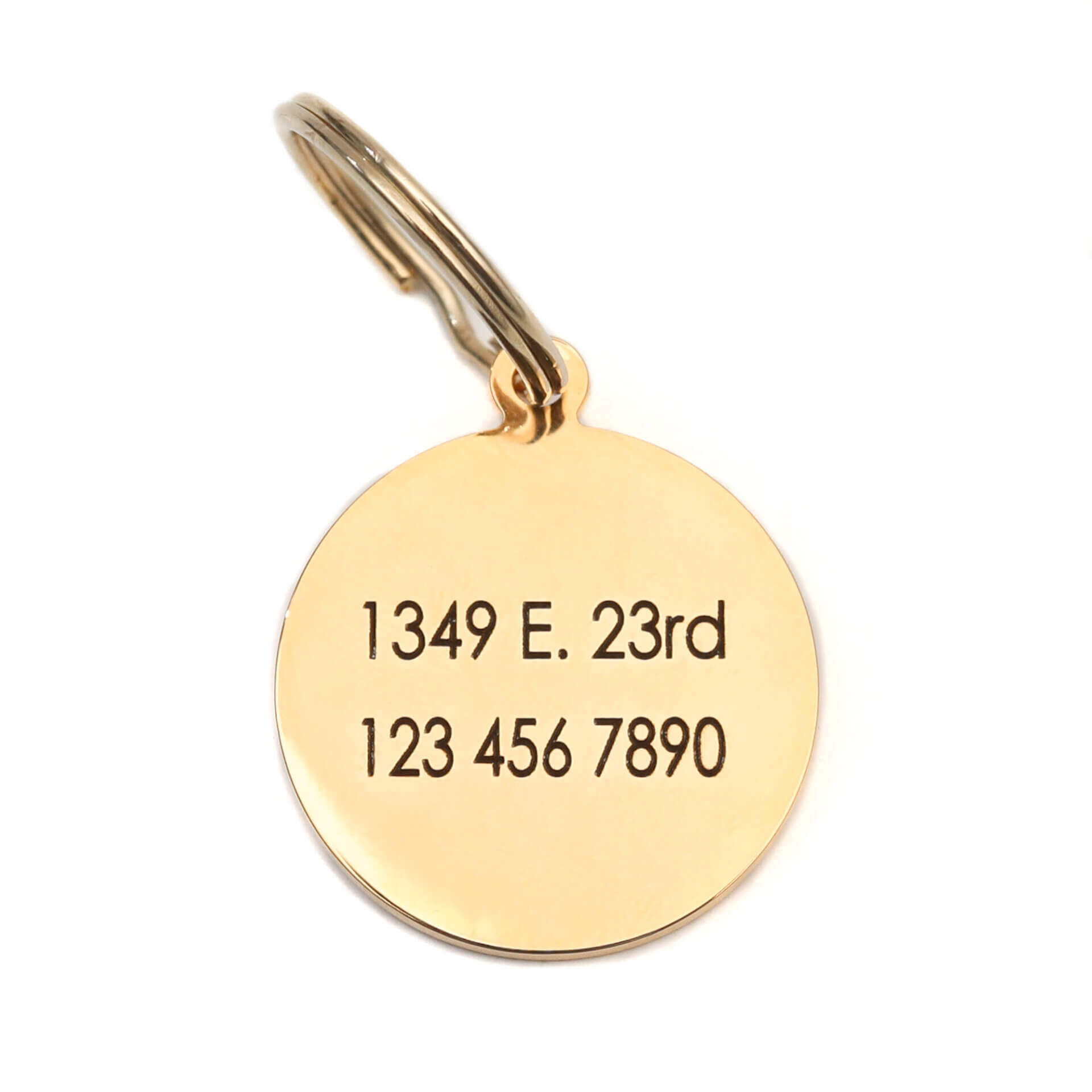 large round gold id tag w split ring (back)