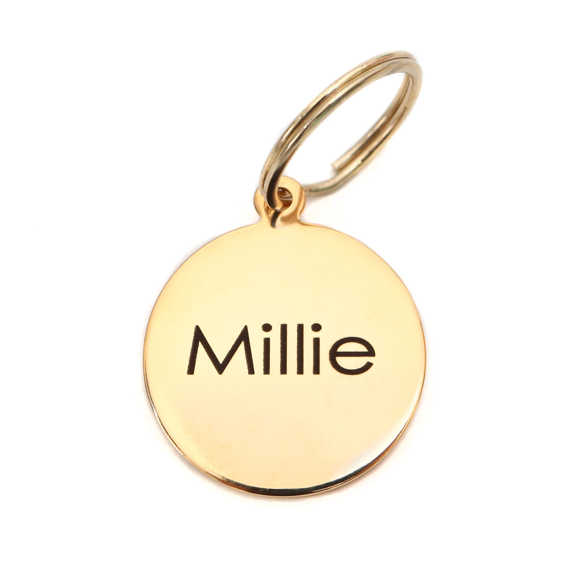 large round gold id tag w split ring (front)
