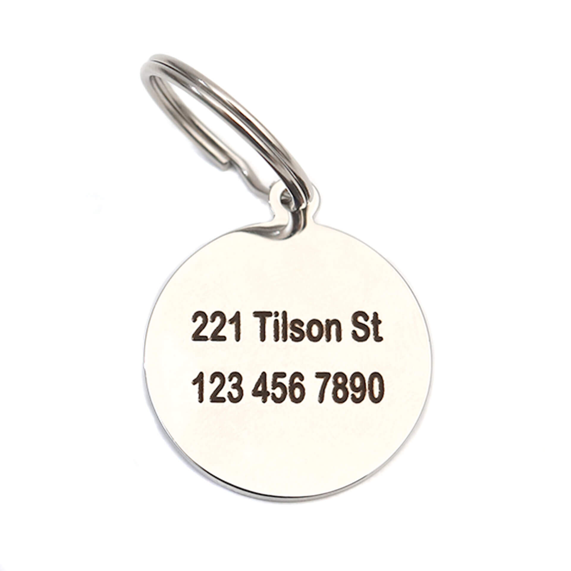 large round silver id tag w split ring (back)