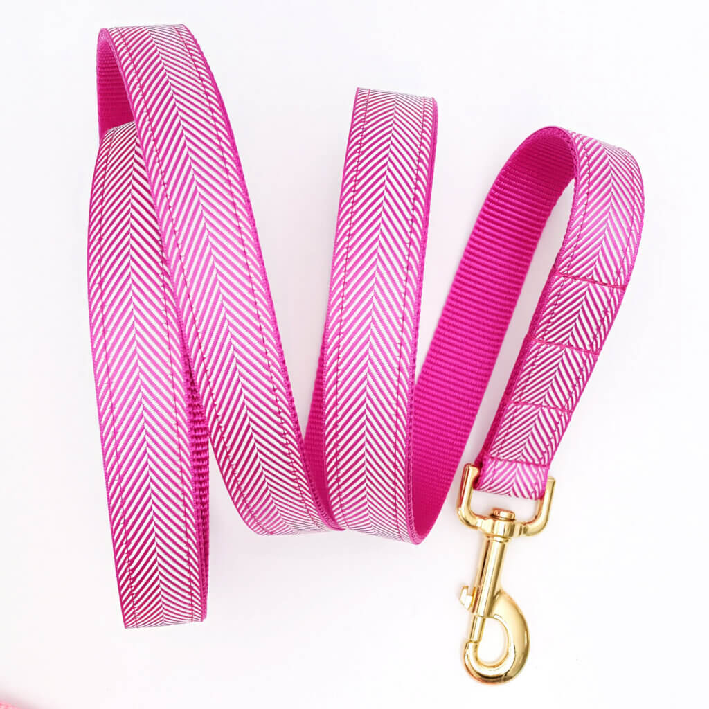 magenta pink herringbone dog leash