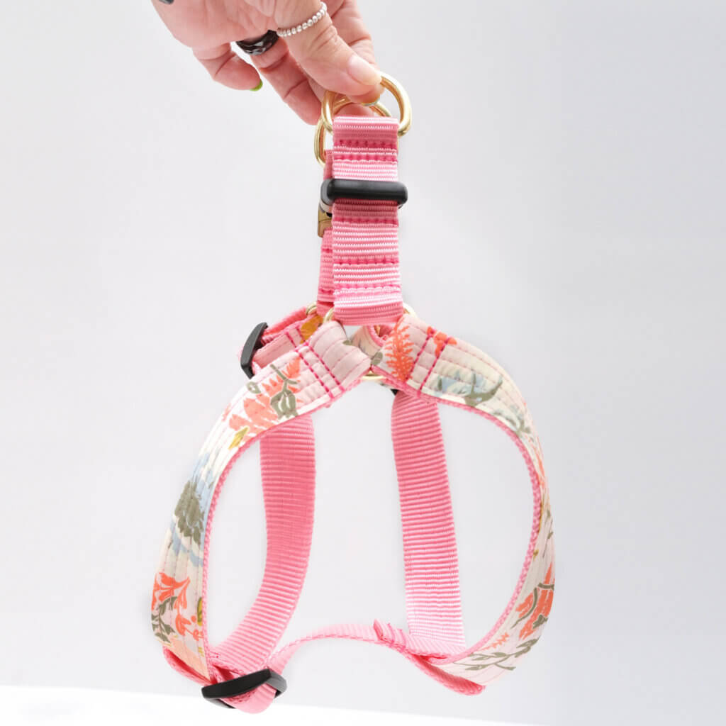 step in dog harness pink floral Lulu