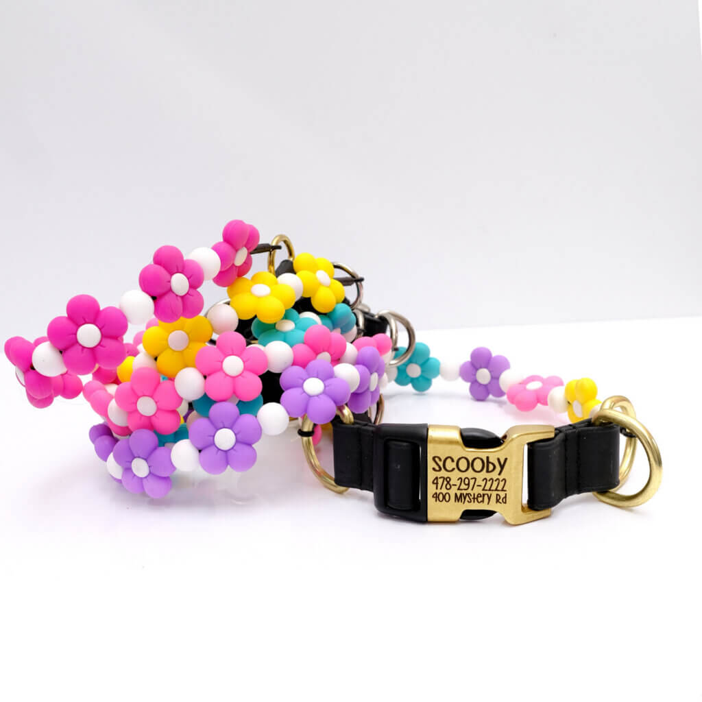 beaded flower dog collar personalized