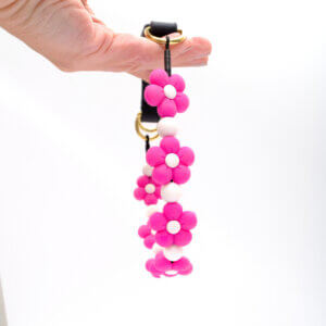 magenta flower bead dog collar