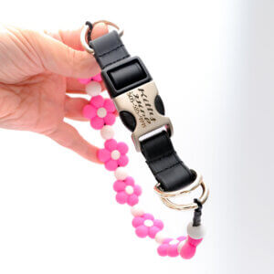 pink flower bead dog collar