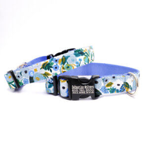 blue petite rose rifle paper dog collar personalized