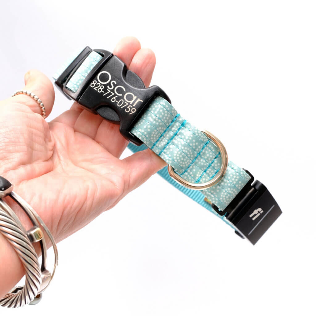 fi dog collar teal vibes laminated cotton