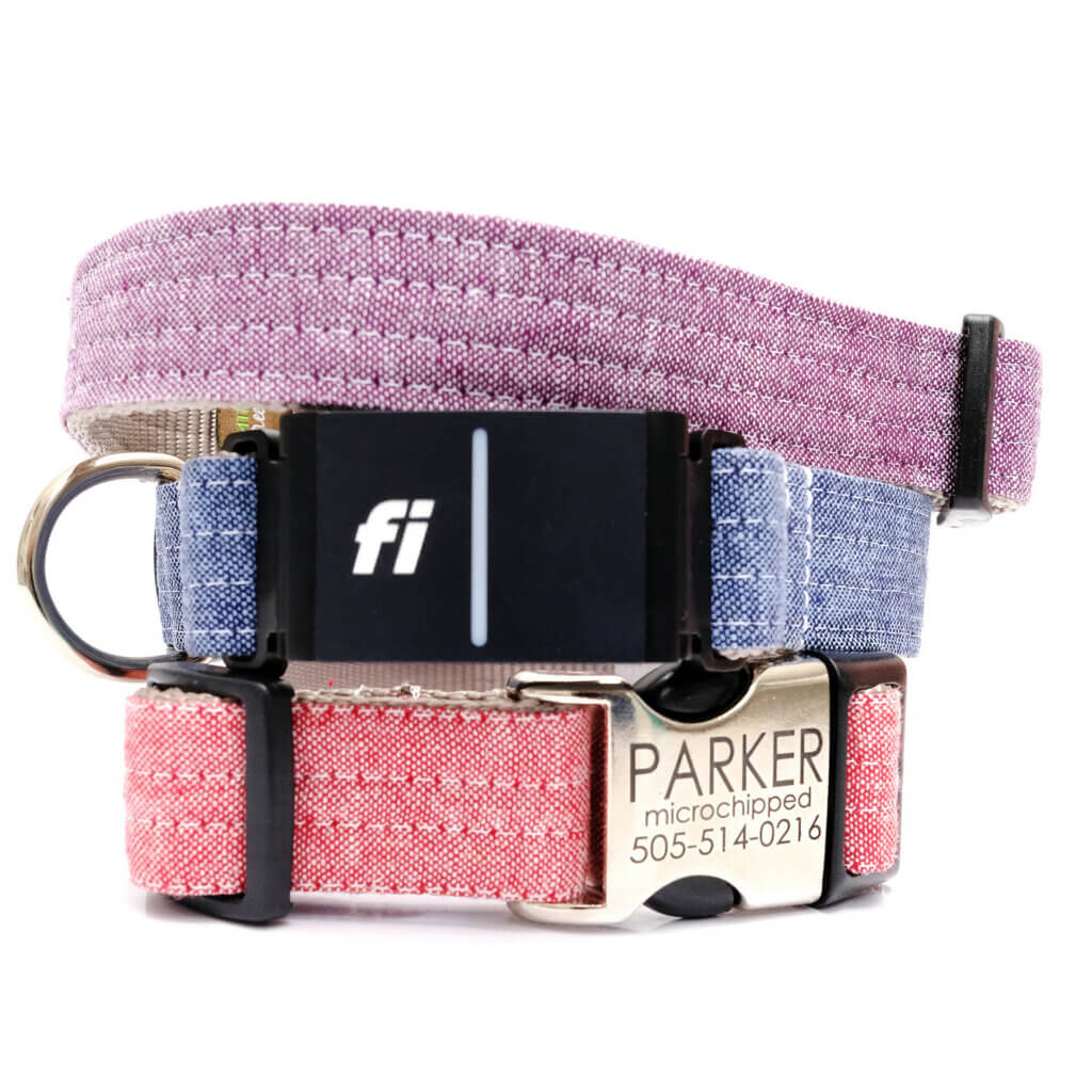 fi dog collars linen purple blue red