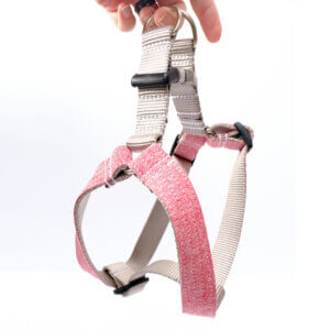 red linen step in dog harness