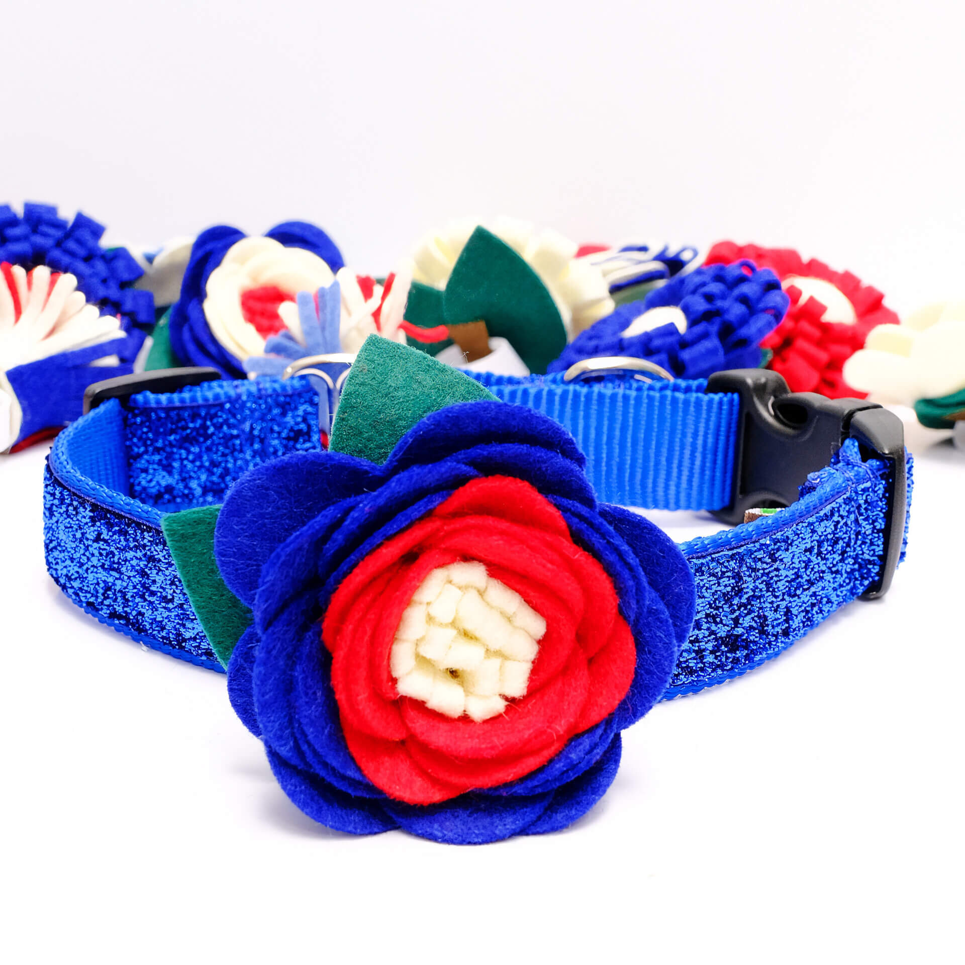 blue red white wildflower for dog collar
