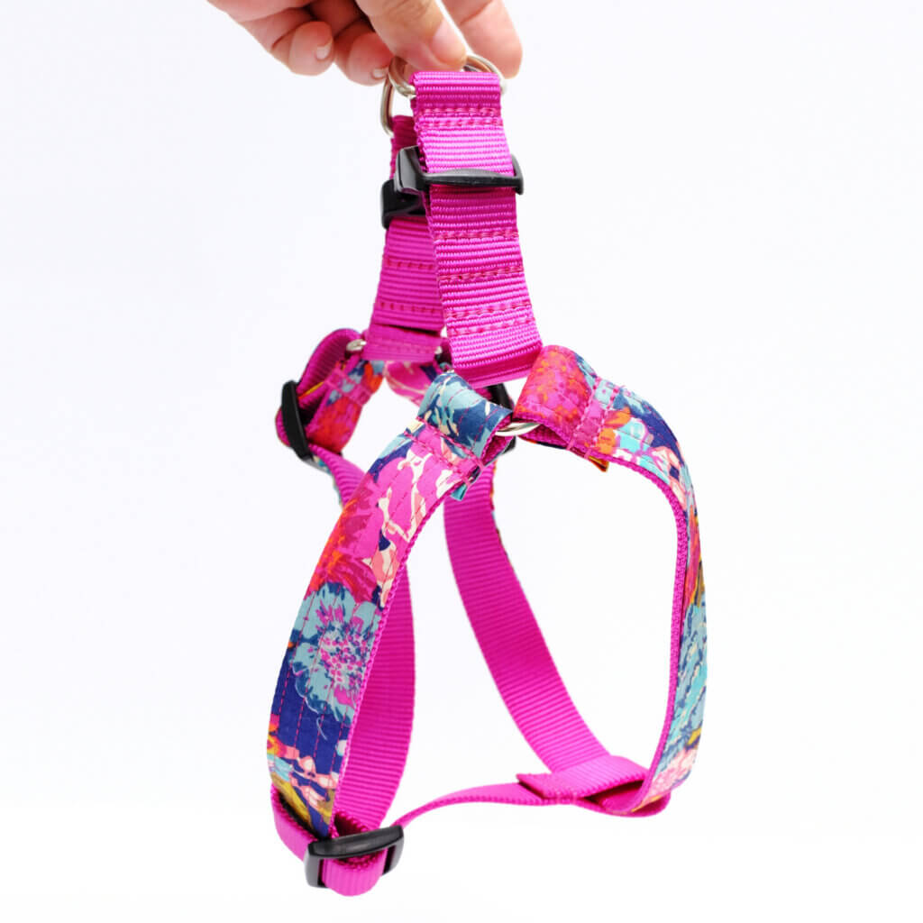 ella step in dog harness floral print on pink