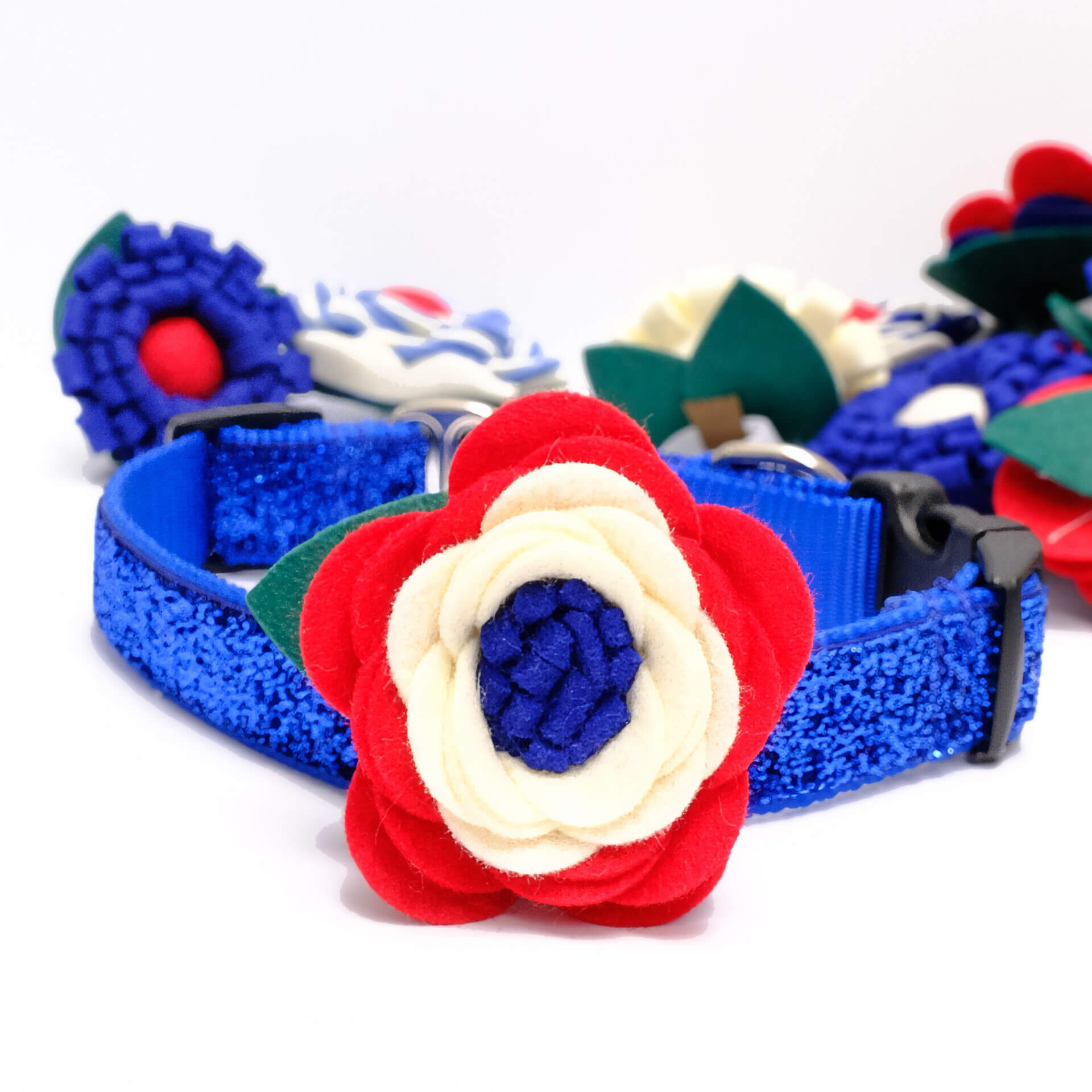red white blue wildflower for dog collar