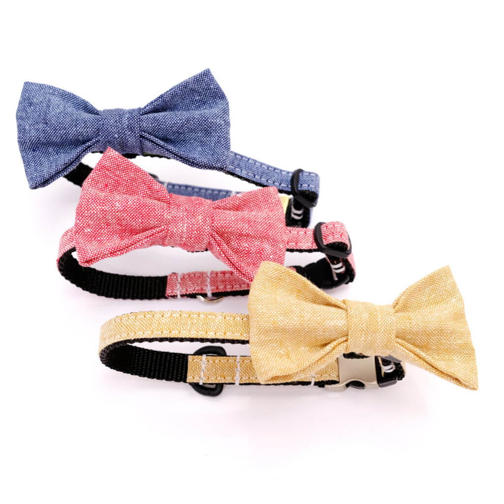 linen cat collar with bow tie, three colors